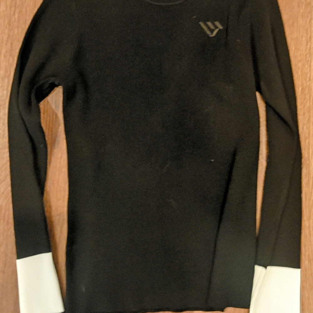 Women's Black Long-Sleeve Top with White Cuffs